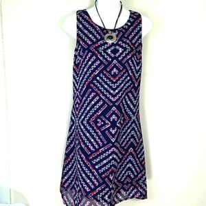 Love fire Sundress sheath lined chiffon navy pink orange purple geometric print
